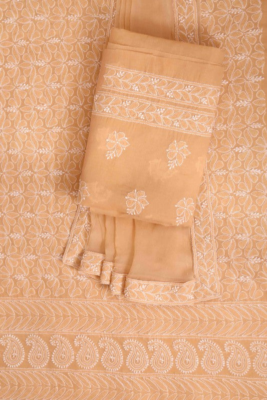 Ada Hand Embroidered Fawn Cotton Lucknowi Chikan Unstitched Suit Piece A614594