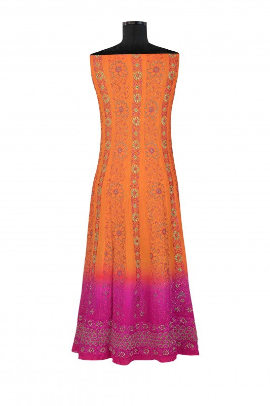 Ada Hand Embroidered Orange/Magenta Pure Georgette Semi-stitched Anarkali Kurta Dupatta Set With Muqaish Work A266362