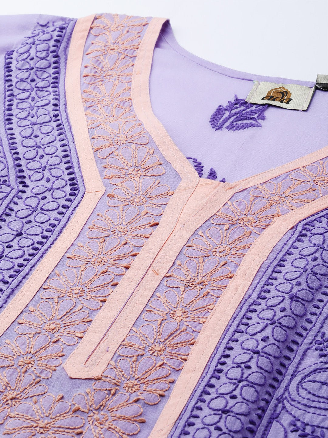 Ada Hand Embroidered Mauve Cotton Lucknow Chikan Straight Kurta- A273491