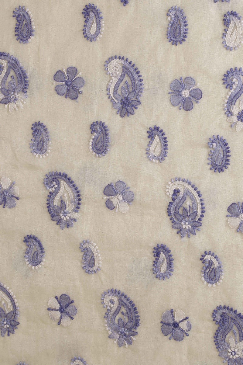 Ada Hand Embroidered Cream Organza Lucknowi Chikan Unstitched Kurta Dupatta Set -A586569