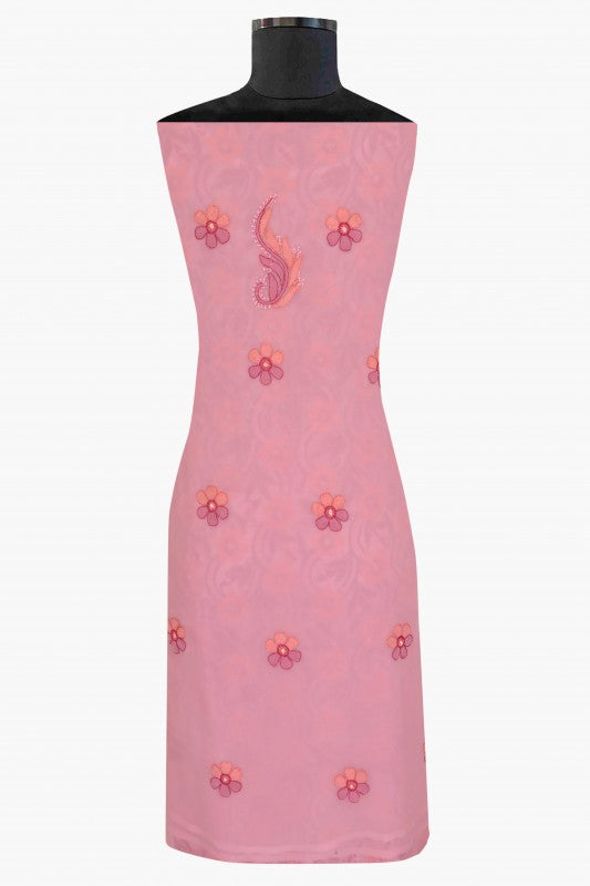 Ada Hand Embroidered Flamingo Pink Georgette Lucknowi Chikan Unstitched Suit Piece A630414