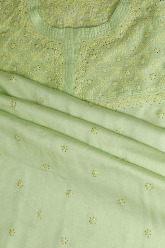 Ada Hand Embroidered Lime Green Chanderi Lucknowi Chikankari Semi-Stitched Anarkali Kurta Piece With Muqaish Work A571940