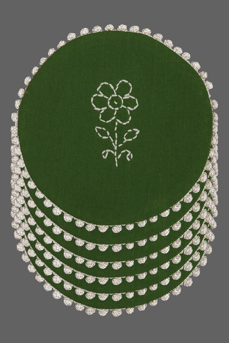 Ada Hand Embroidered Green Cotton Lucknowi Chikankari Table Coaster A611651