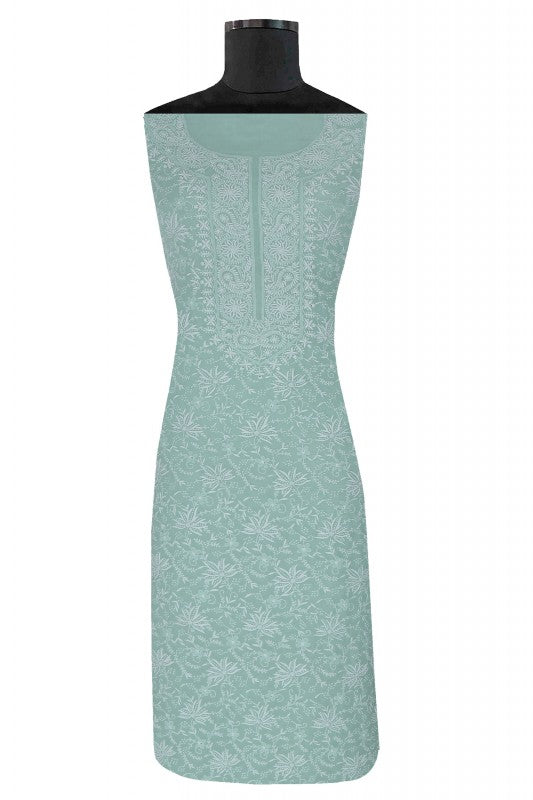 Ada Hand Embroidered Sea Green Pure Georgette Chikan Unstitched Suit Piece- A49696