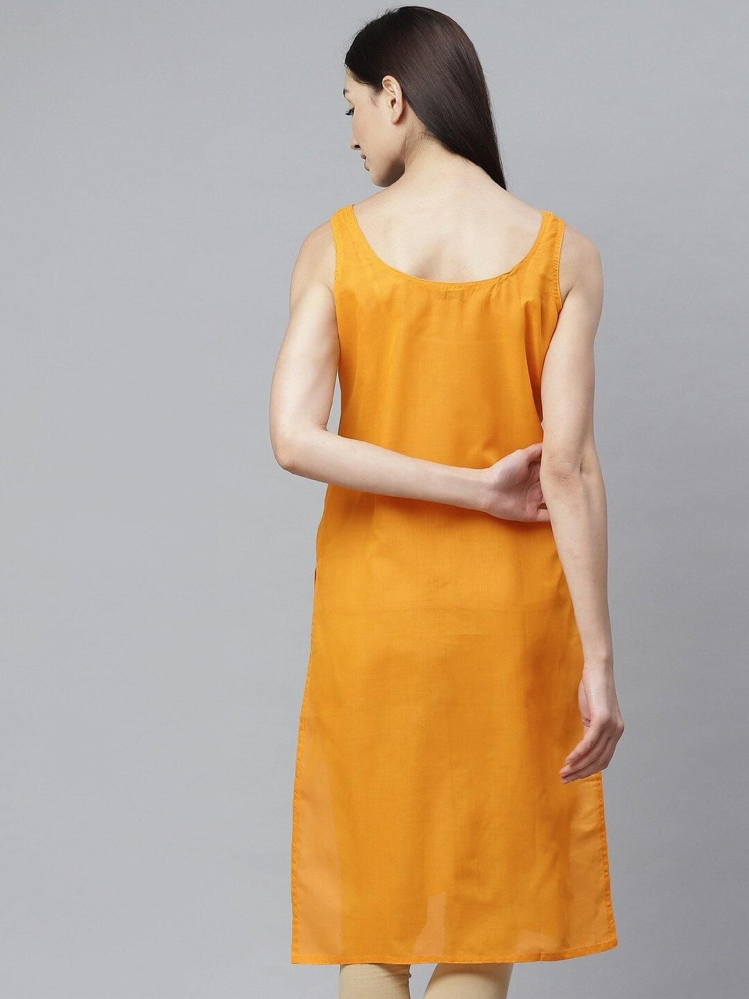 Ada White and Mustard Cotton Long Slips Combo of 2 A111125.