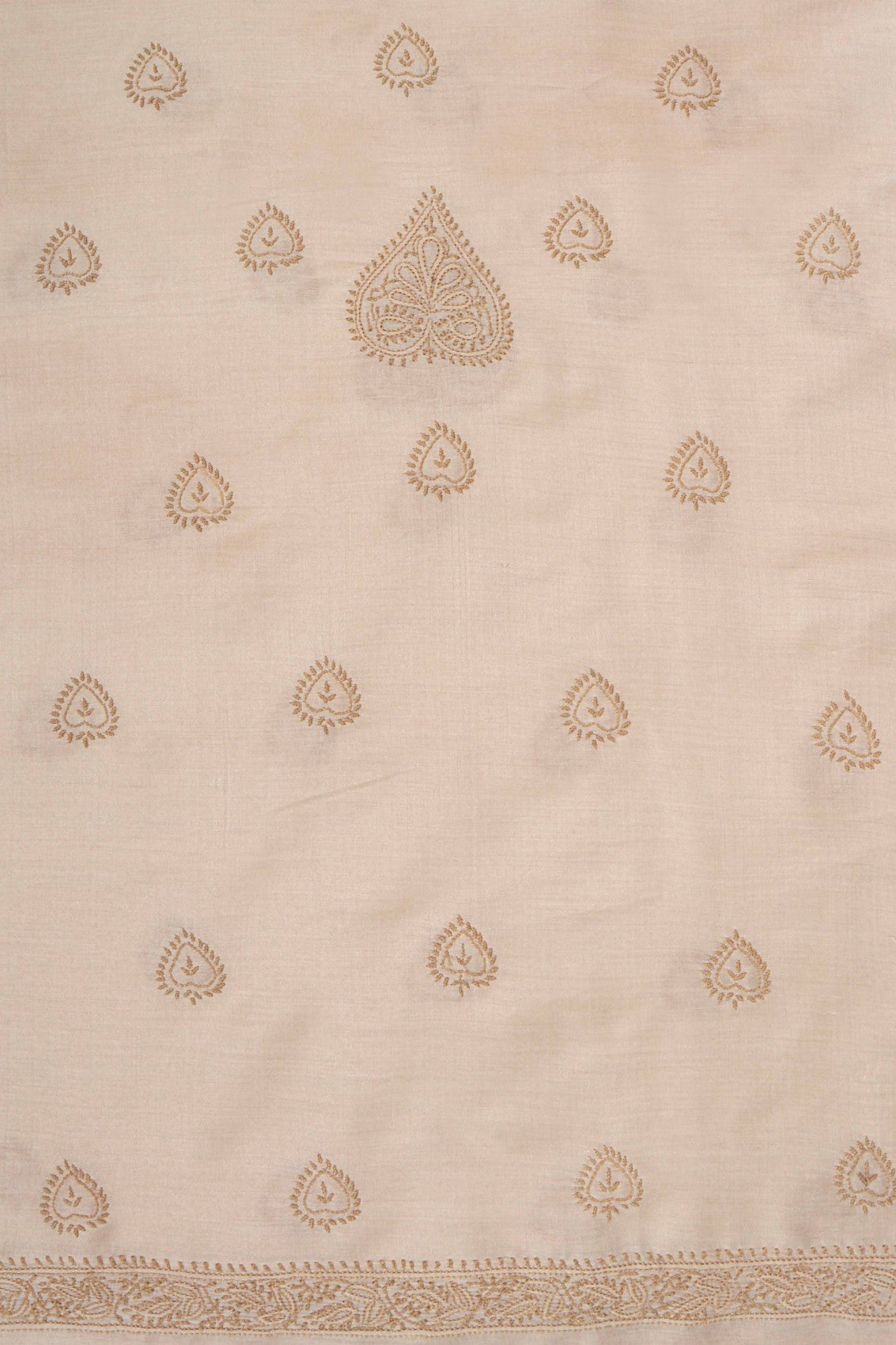 Ada Hand Embroidered Natural Fawn Moonga Silk Lucknowi Chikankari Men's Kurta Piece 01A233115