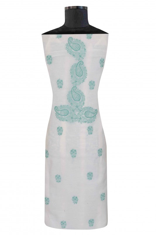 Ada Hand Embroidered White Cotton Lucknowi Chikan Unstitched Suit Piece A609786