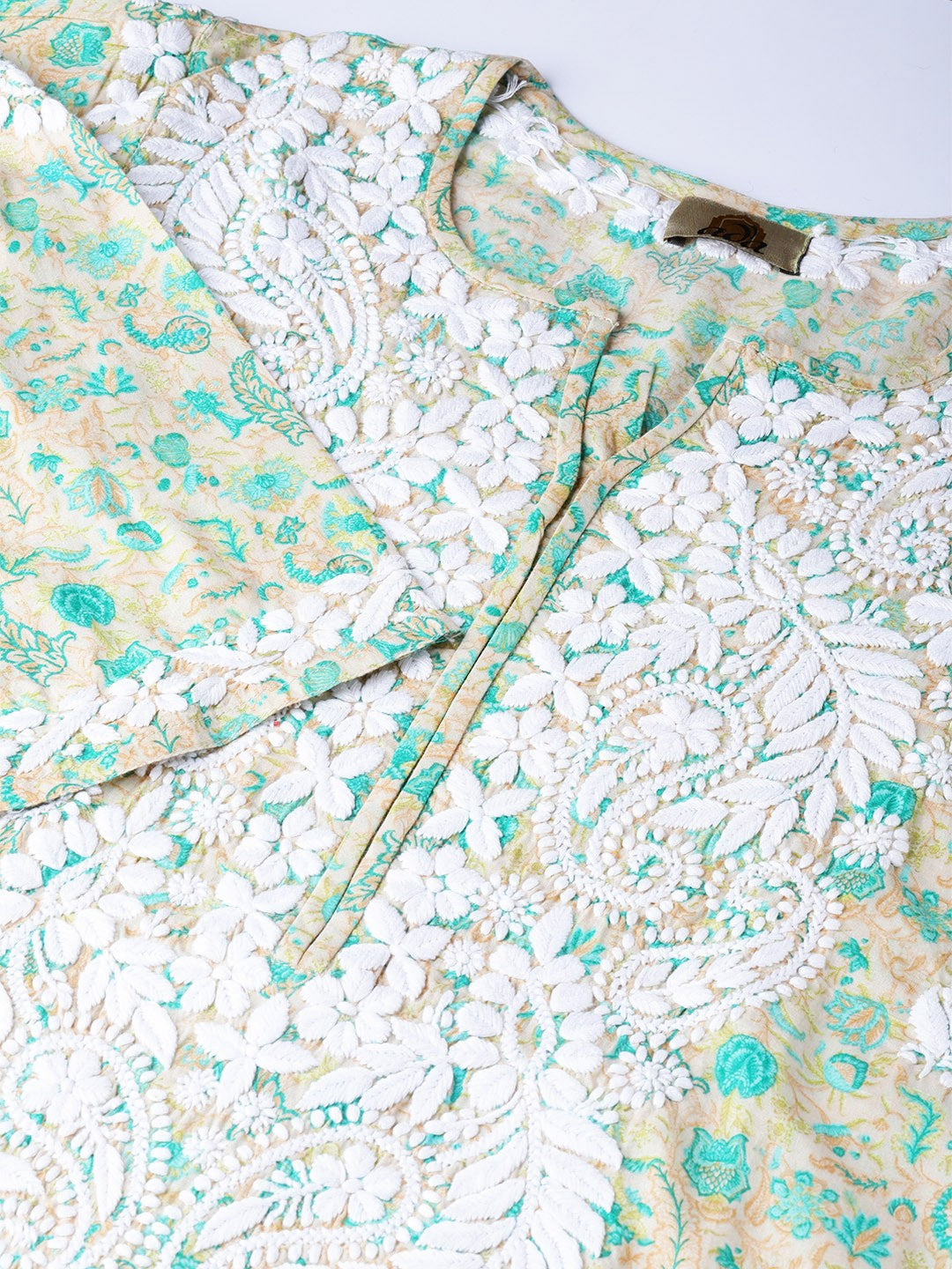 Ada Hand Embroidered Fawn Green Cotton Lucknowi Chikankari Straight Kurta- A100037