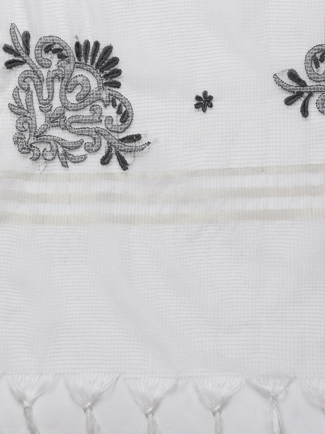 Ada Hand Embroidered White Kota Lucknowi Chikankari Dupatta-A511141