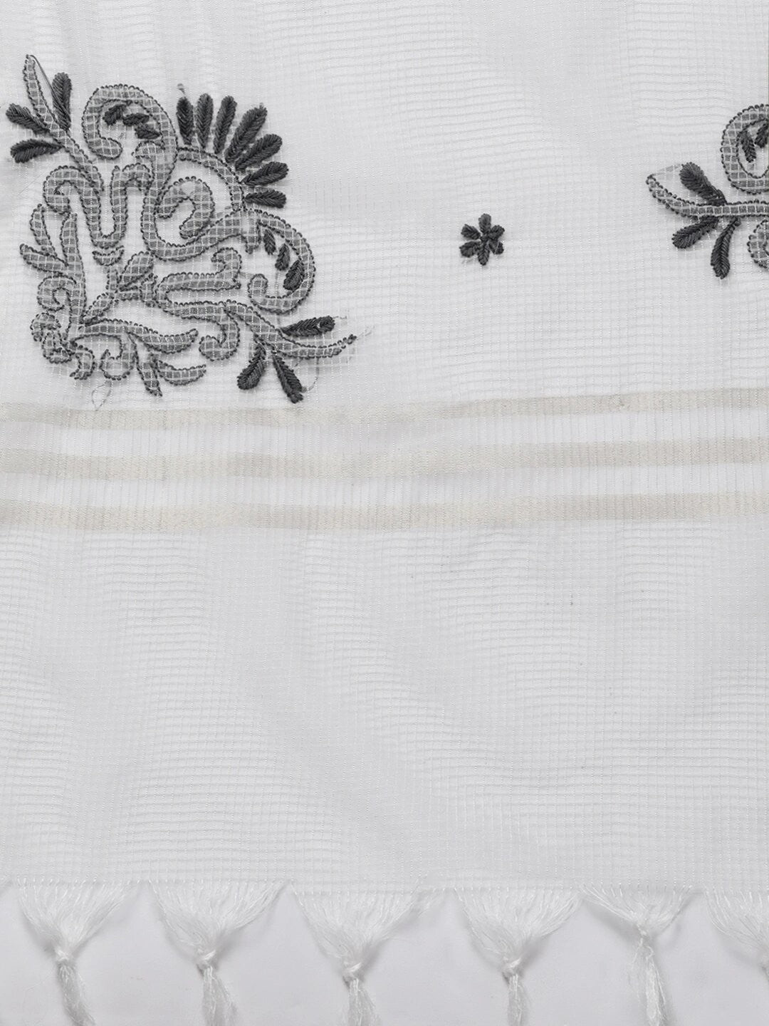 Ada Hand Embroidered White Kota Lucknowi Chikankari Dupatta-A511141