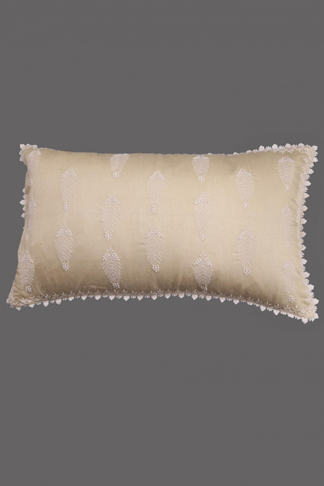 Ada Hand Embroidered Fawn Tusser Silk Lucknow Chikankari Pillow Cover Set of 2 A507379