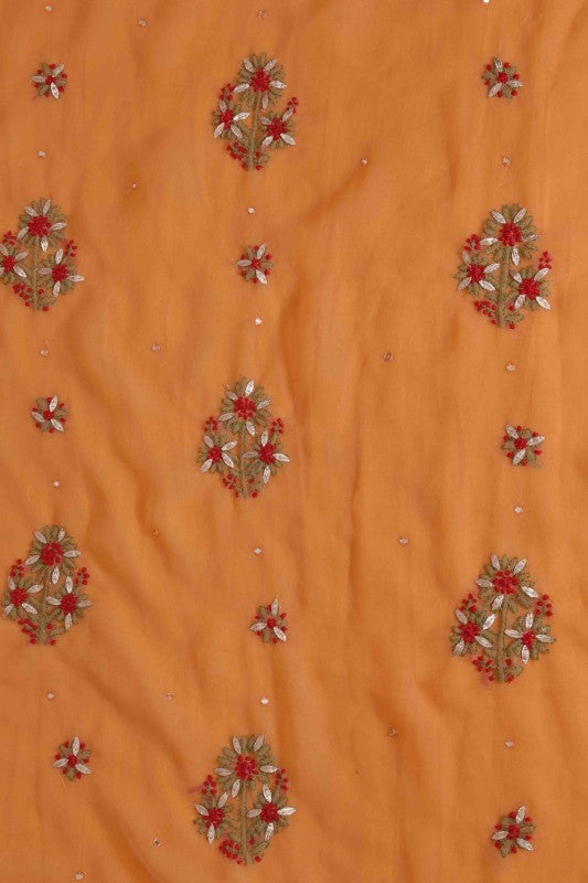 Ada Hand Embroidered Peach Georgette Lucknowi Chikankari Saree/Blouse With Gota Patti Work A183369