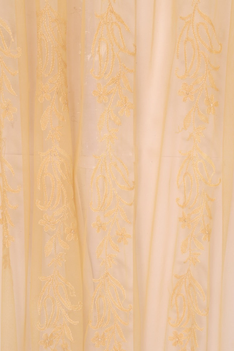 Ada Hand Embroidered Peach Net Lucknowi Chikankari Curtain- A586533
