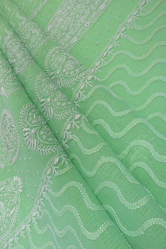 Ada Hand Embroidered Green Chanderi Lucknowi Chikan Unstitched Suit Piece A594933