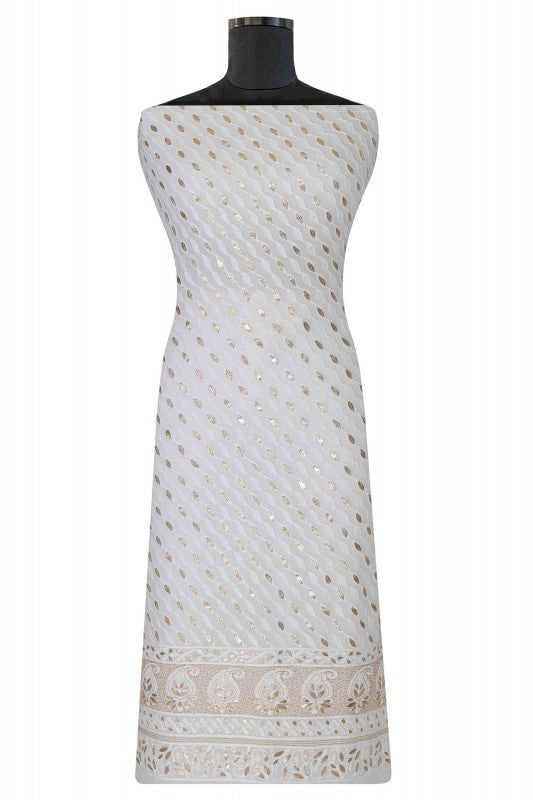 Ada Hand Embroidered White Georgette Lucknowi Chikan Unstitched Kurta Piece with Gota Patti Work A597679