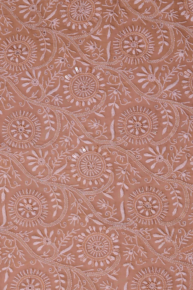 Ada Hand Embroidered Peach Pure Georgette Lucknowi Chikankari Saree/Blouse With Pearl & Sequinned Work -A230256