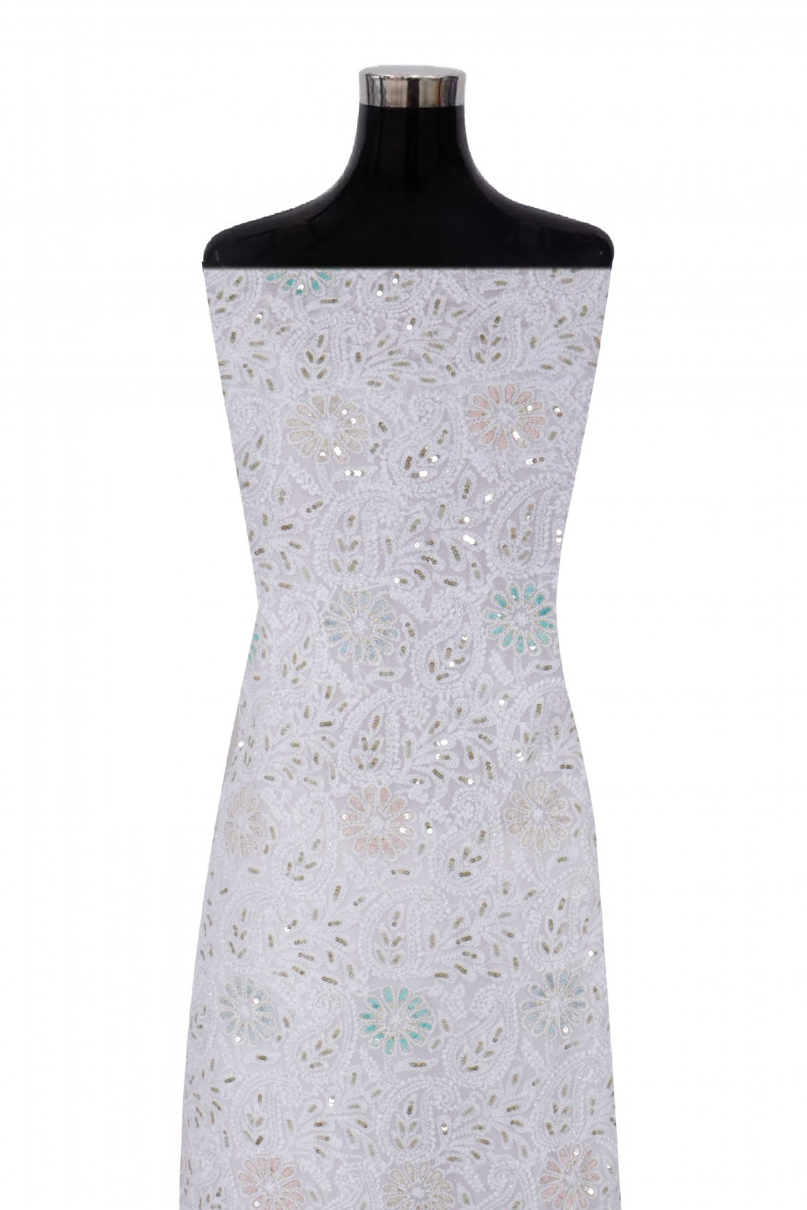 Ada Hand Embroidered White Georgette Lucknowi Chikankari Unstitched Suit Piece With Sequinned Work  A608146