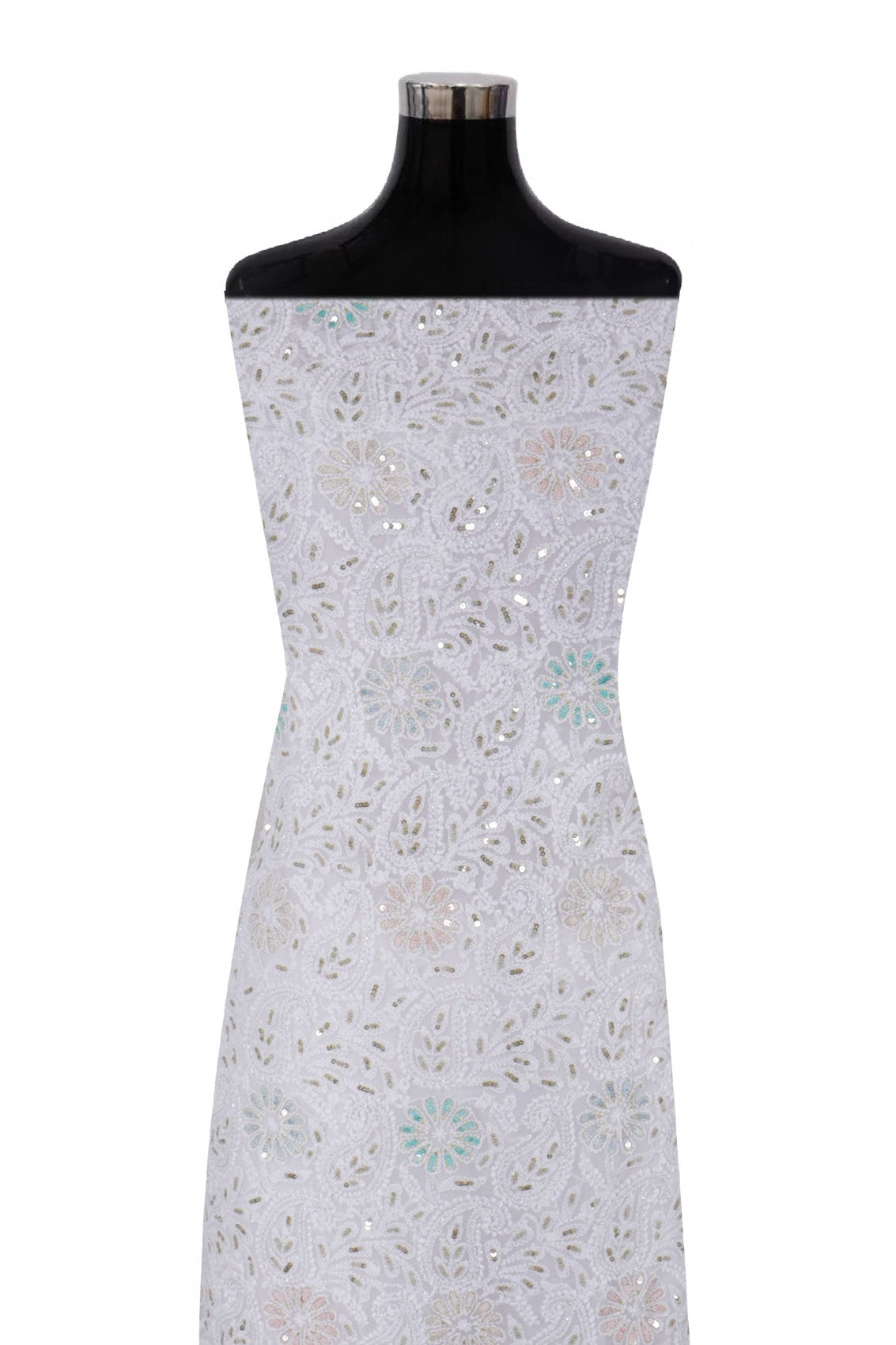 Ada Hand Embroidered White Georgette Lucknowi Chikankari Unstitched Suit Piece With Sequinned Work  A608146