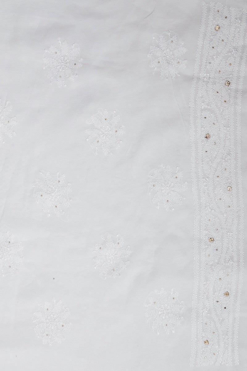Ada Hand Embroidered White Georgette Lucknowi Chikan Unstitched Kurta Piece With Muqaish Work A597697