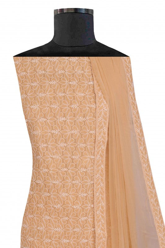 Ada Hand Embroidered Fawn Cotton Lucknowi Chikan Unstitched Suit Piece A614594