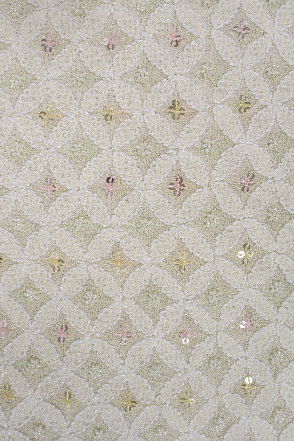 Ada Hand Embroidered Pale Yellow Pure Georgette Lucknowi Chikankari Dupatta With Cutdana Work 01A162505