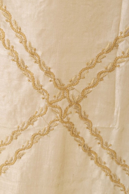 Ada Hand Embroidered Natural Fawn Tussar Silk Lucknowi Chikankari Curtain A478314
