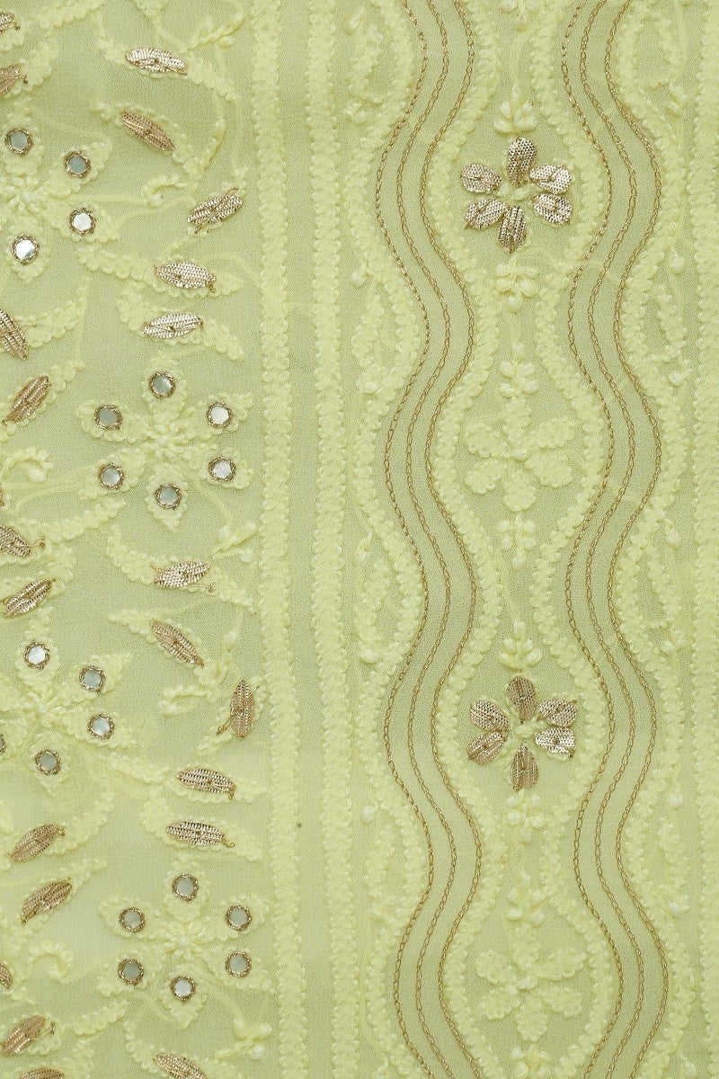 Ada Hand Embroidered Blonde Lemon Georgette Lucknowi Chikan Unstitched Kurta Piece with Gota Patti Work A482678