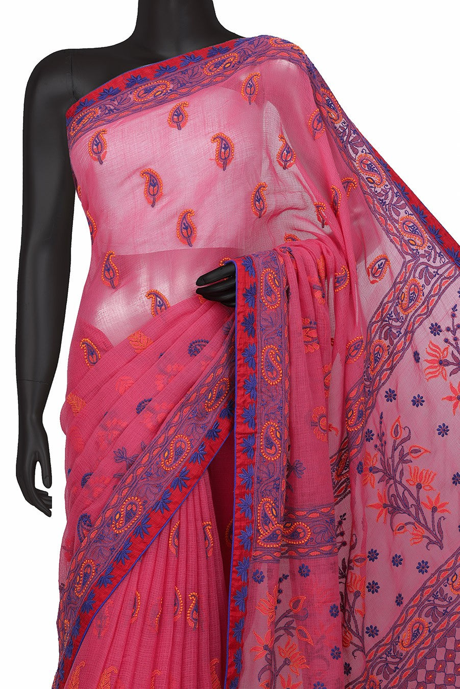 Ada Hand Embroidered Magenta Kota Silk Lucknowi Chikankari Saree With Blouse- A70579