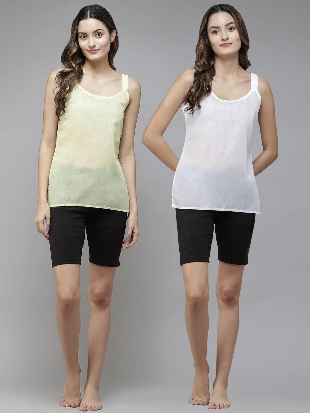 Ada White & Lemon Cotton Short Slips Combo of 2 A111182.