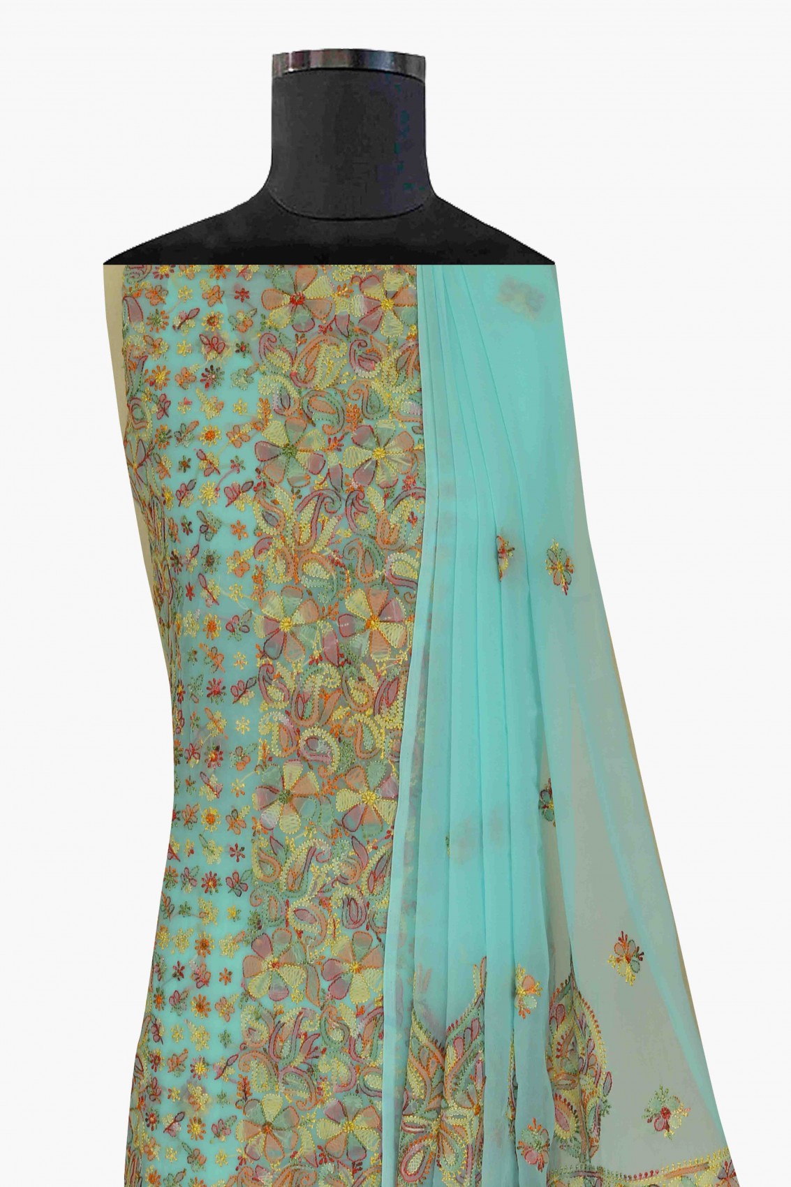 Ada Hand Embroidered Sea Green Georgette Lucknowi Chikankari Unstitched Suit Piece A211180
