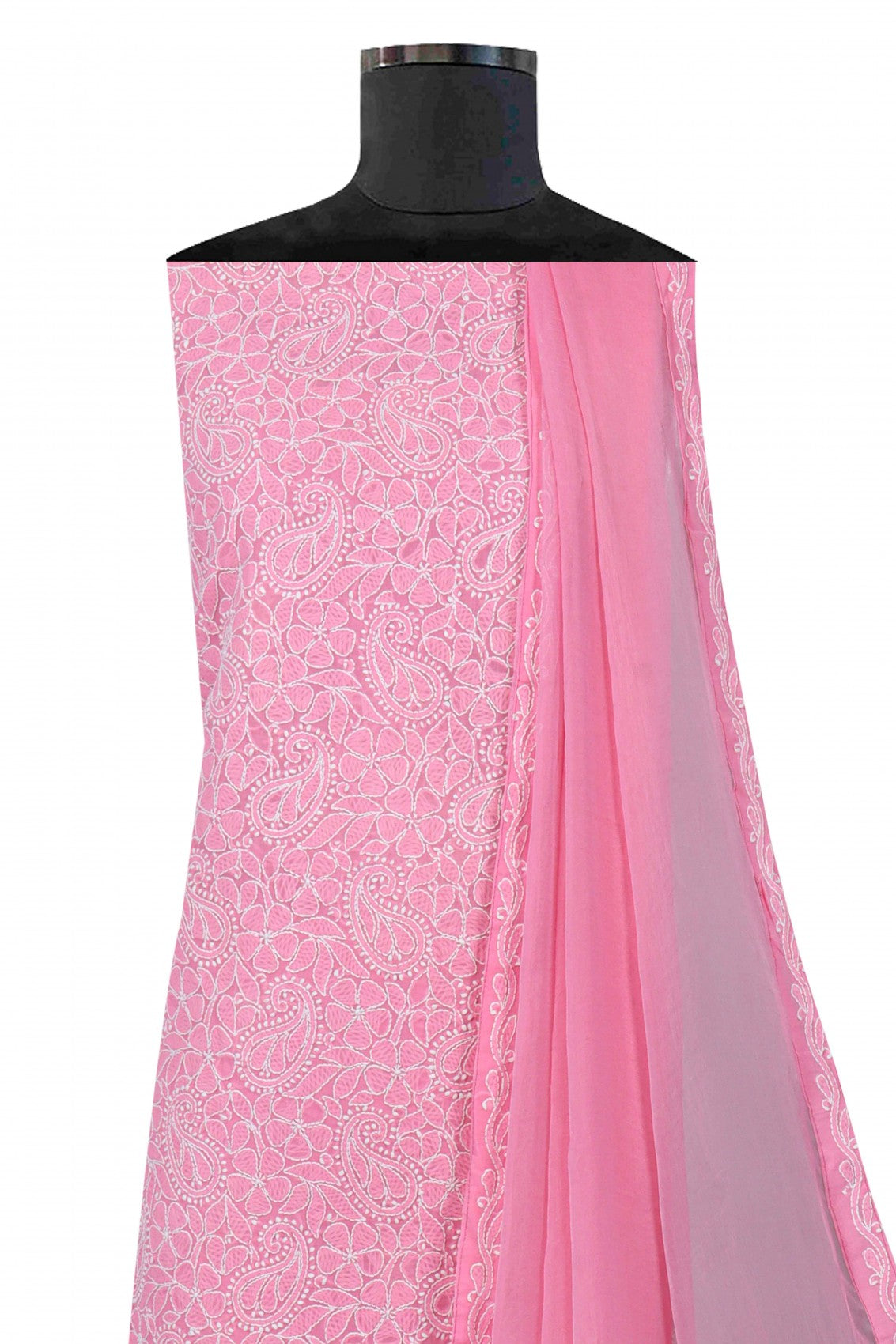 Ada Hand Embroidered Pink Cotton Lucknowi Chikankari Unstitched Suit Piece 01A170176