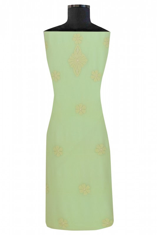 Ada Hand Embroidered Pista Green Georgette Lucknowi Chikan Unstitched Kurta Dupatta Set A611679