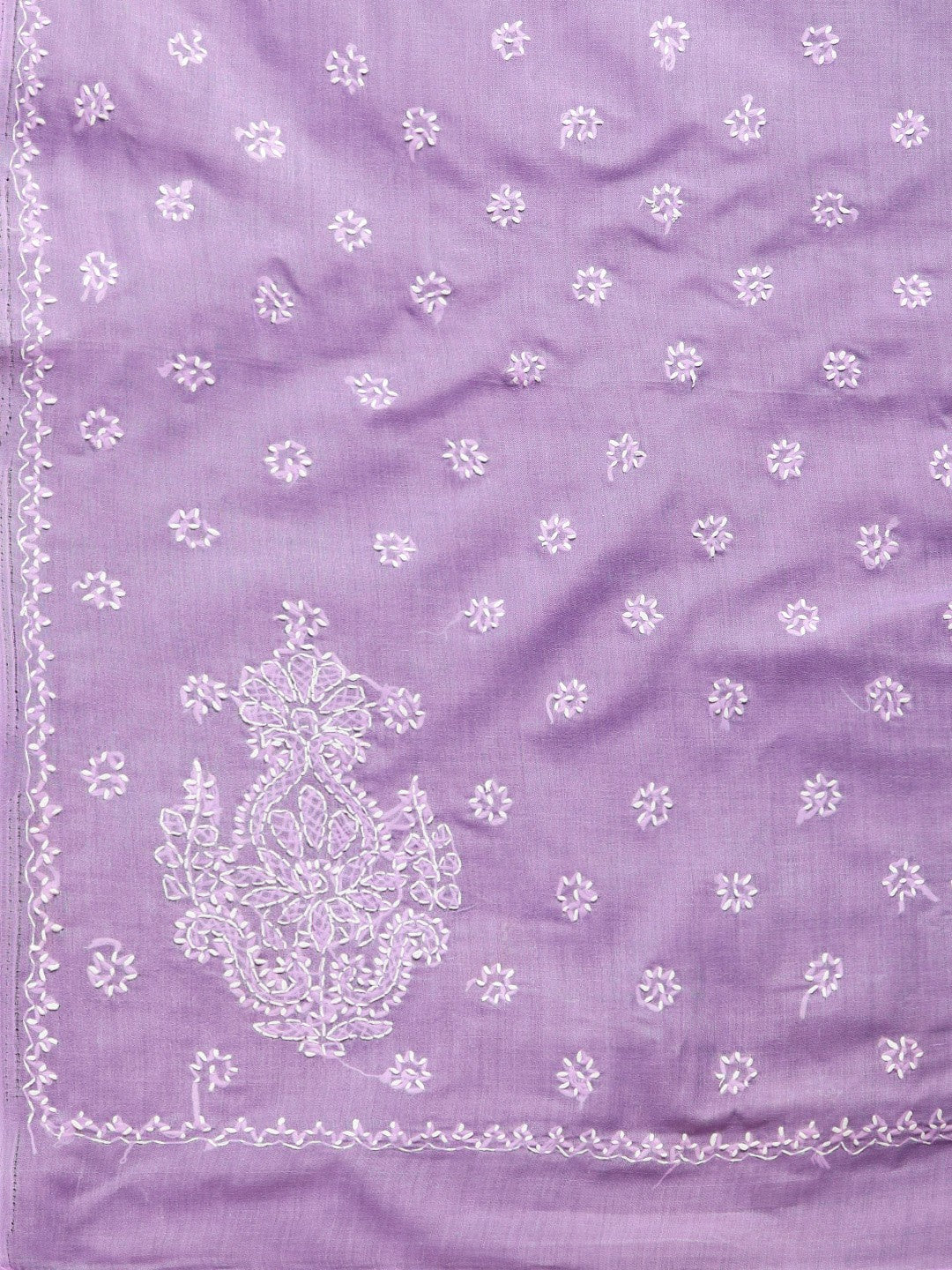 Ada Hand Embroidered Mauve Cotton Lucknow Chikan Saree with Blouse - A346162