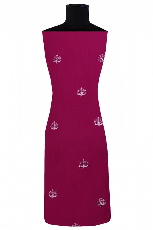 Ada Hand Embroidered Magenta Pure Georgette Lucknowi Chikan Unstitched Kurta Dupatta Set- A583323