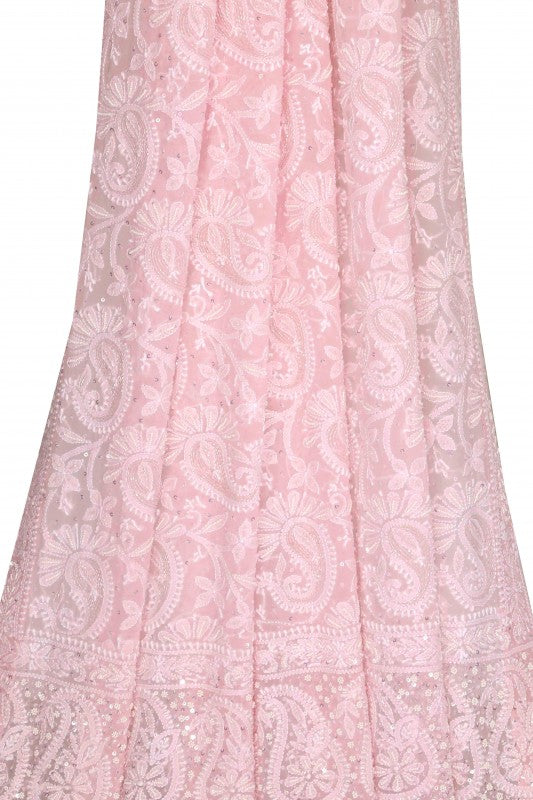 Ada Hand Embroidered Pink Pure Georgette Lucknowi Chikankari Dupatta with Pearl Work - A612181