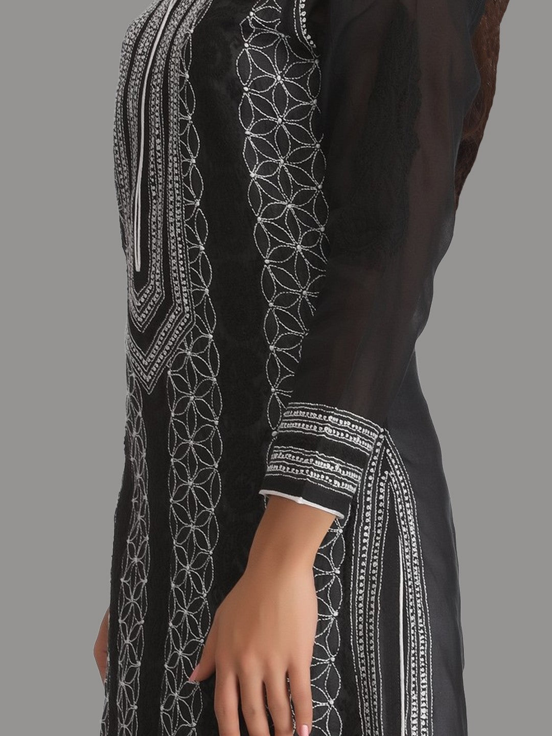 Ada Hand Embroidered Black Cotton Lucknowi Chikankari Straight  Kurta A247326