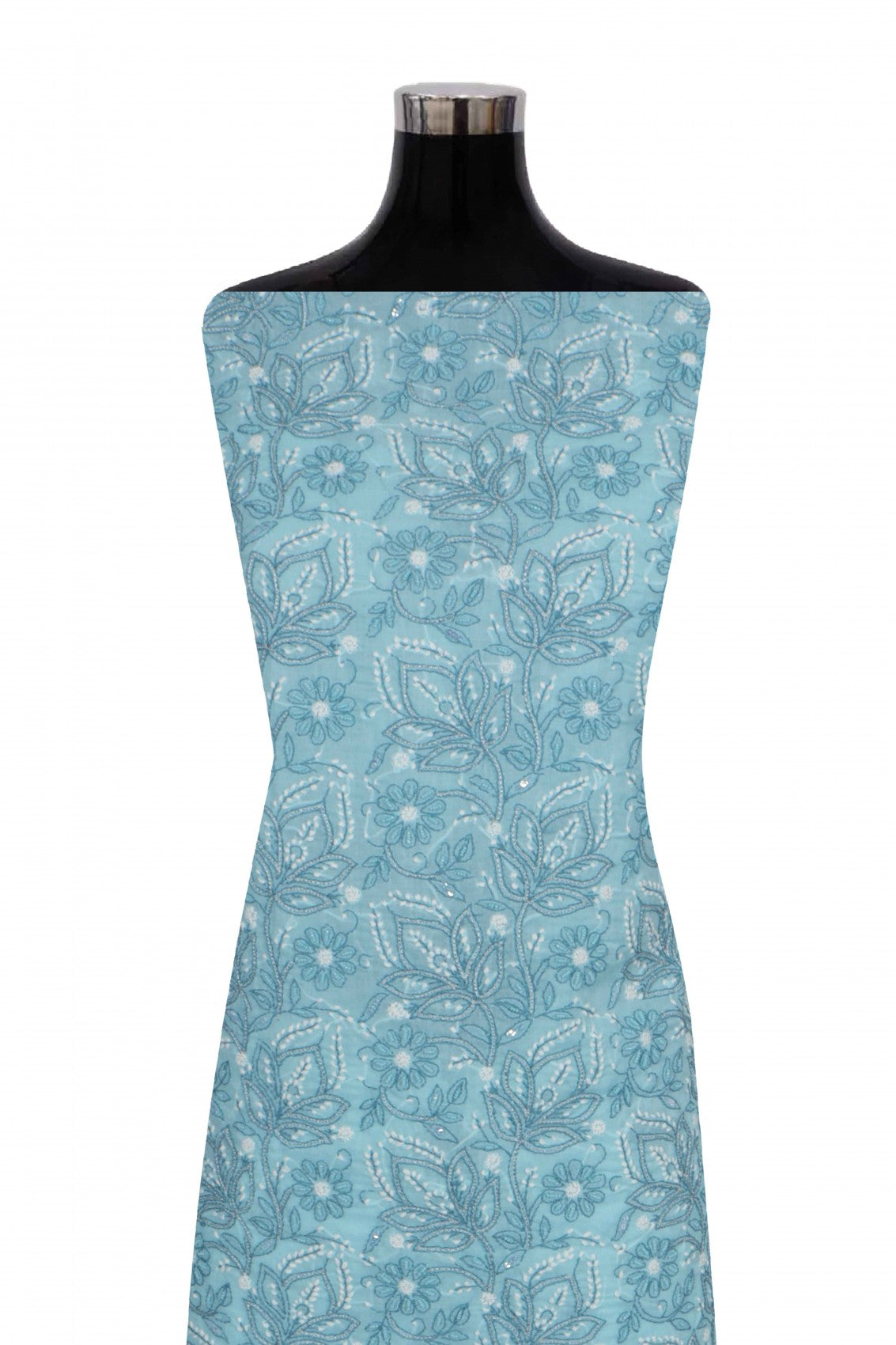 Ada Hand Embroidered Sky Blue Cotton Lucknowi Chikankari Unstitched Suit Piece With Pearl Work 01A271162