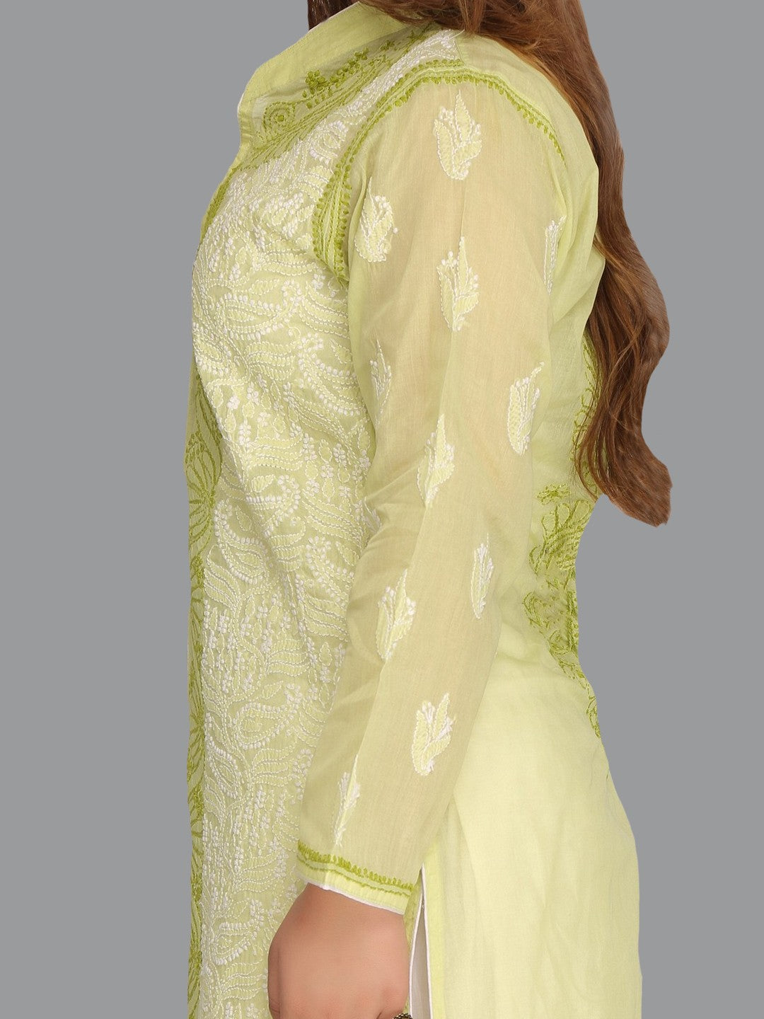 Ada Hand Embroidered Green Cotton Lucknowi Chikankari Straight Kurta A242122