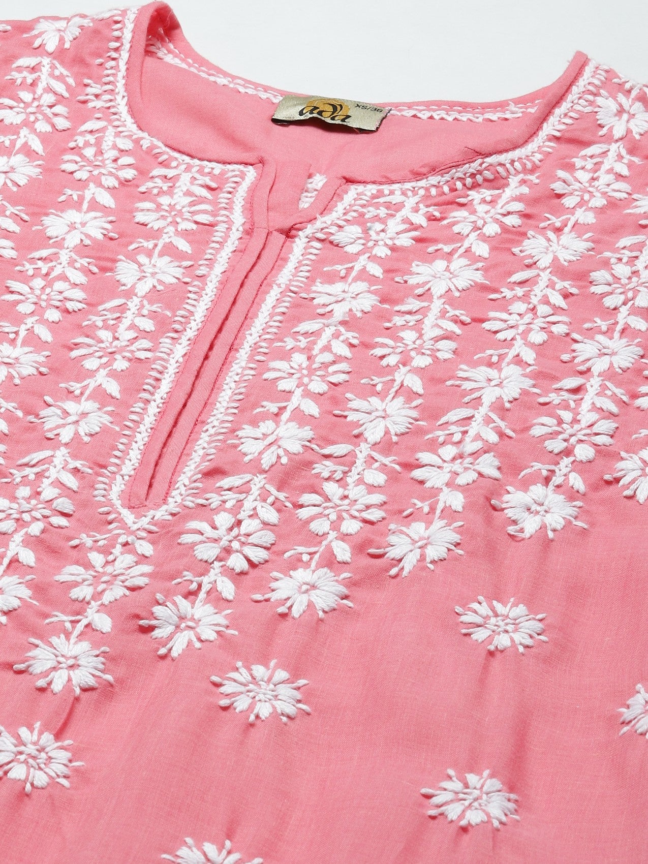 Ada Hand Embroidered Peach Cotton Lucknow Chikankari Straight Kurta A411401