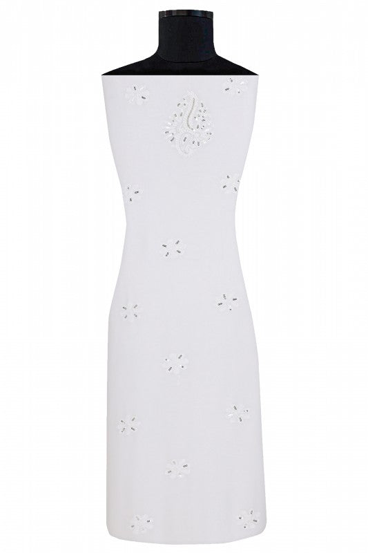 Ada Hand Embroidered White Georgette Chikan Unstitched Kurta Piece with Sequinned Work A536673