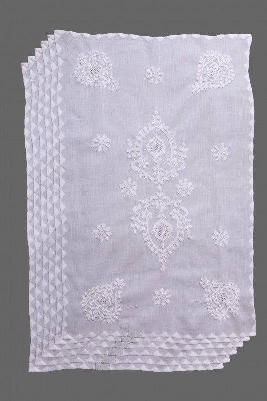 Ada Hand Embroidered White Cotton Lucknowi Chikankari Dining Table Runner Set A96897