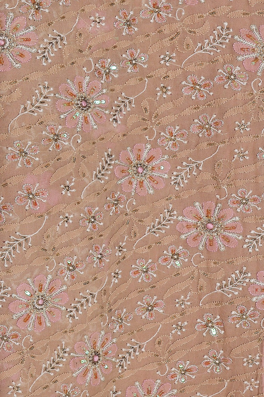 Ada Hand Embroidered Dusty Pink/ Onion Pink Pure Georgette Lucknowi Chikankari Saree/Blouse With Sequinned & Pearl Work- A49688