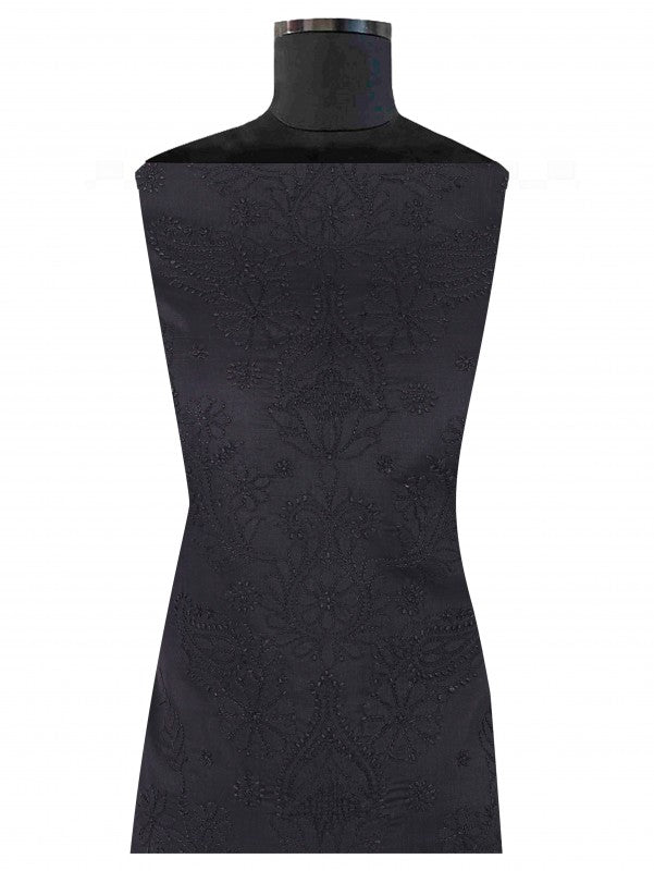 Ada Hand Embroidered Black Cotton Lucknowi Chikankari Unstitched Suit Piece 01A221144