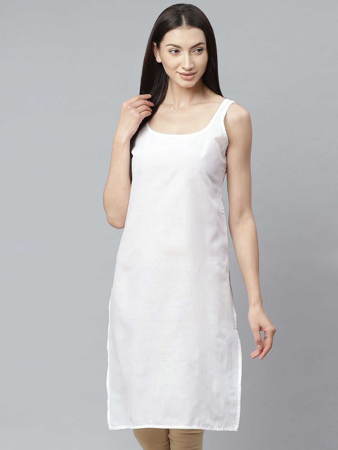 Ada Fawn and White Cotton Long Slips Combo of 2  A307661.