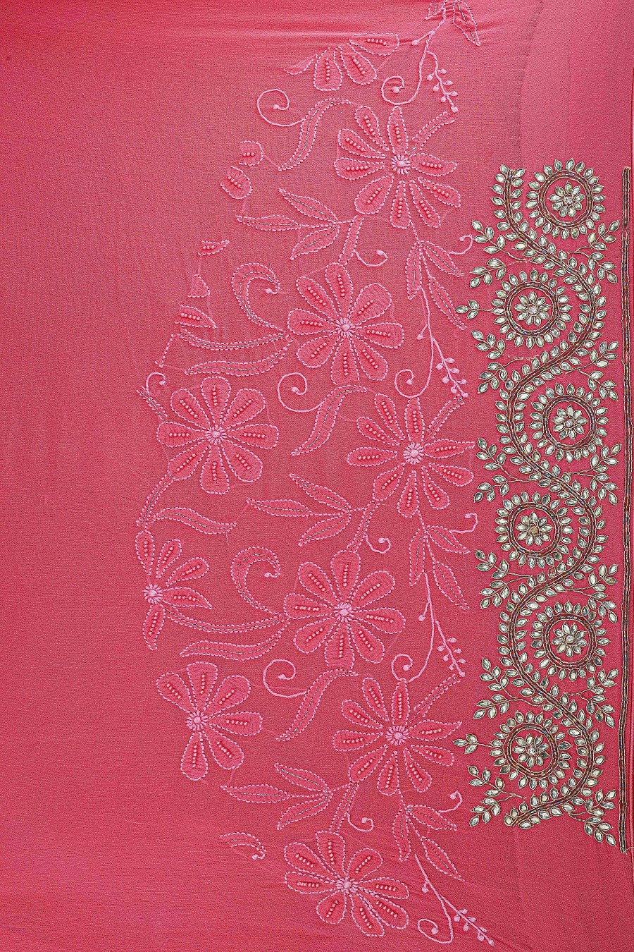 Ada Hand Embroidered Tulip Pink Pure Georgette Lucknowi Chikankari Saree With Blouse- A47845