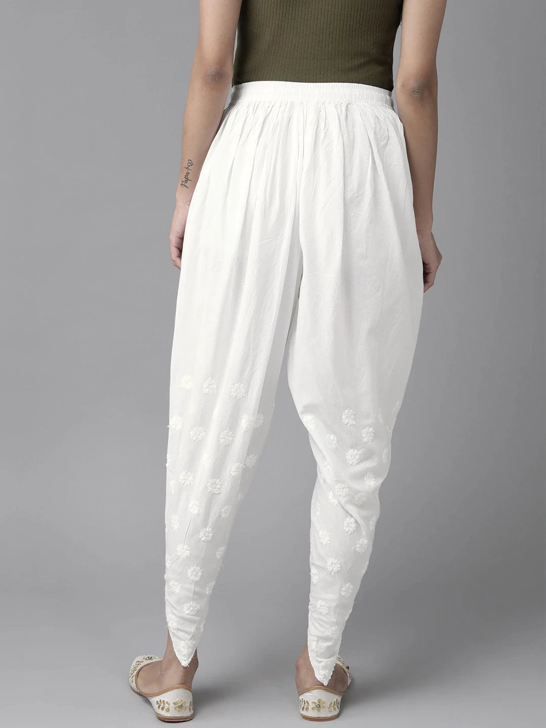 Ada Hand Embroidered White Cotton Lucknowi Chikankari Dhoti A711128
