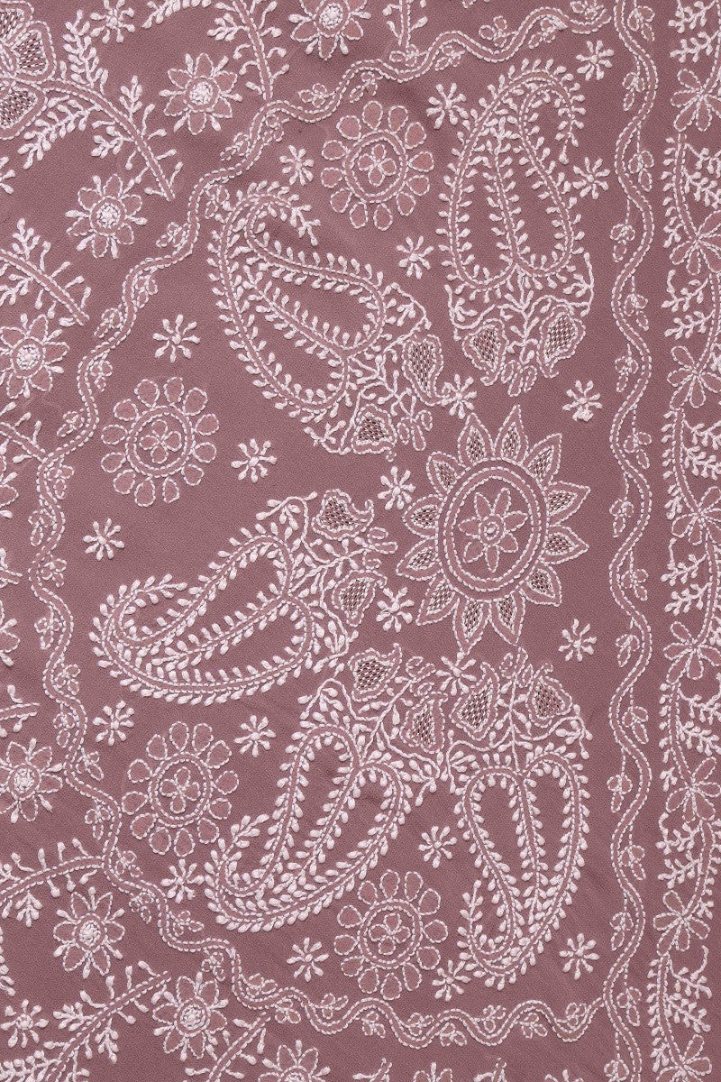 Ada Hand Embroidered Mauve Pure Georgette Lucknowi Chikankari Saree With Blouse -A601976