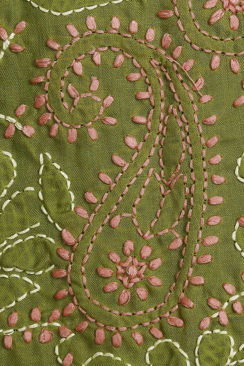 Ada Hand Embroidered Green Cotton Lucknowi Chikan Unstitched Suit Piece–A100245