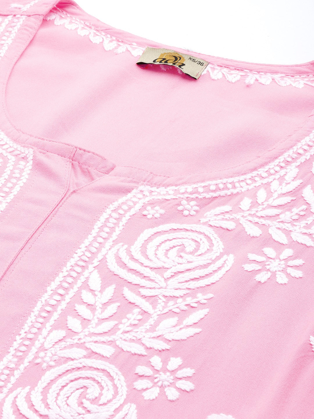 Ada Hand Embroidered Light Pink Rayon Lucknowi Chikankari Straight Kurta A411450