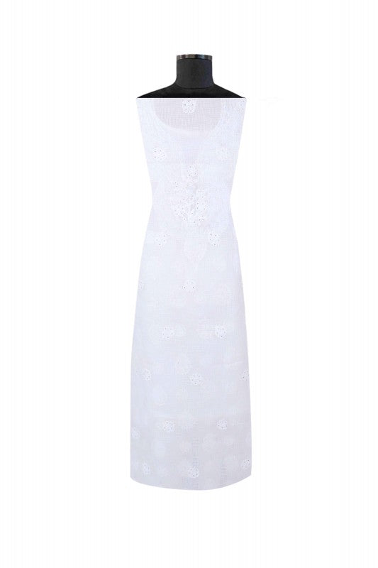 Ada Hand Embroidered White Kota Lucknowi Chikan Unstitched Kurta Piece With Muqaish Work A619161